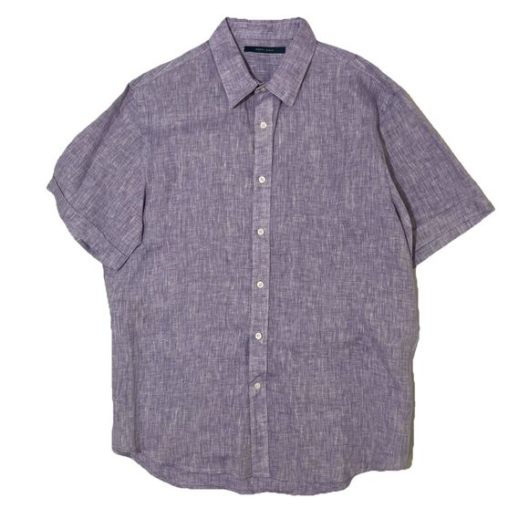 Perry Ellis 100% Linen Men Size XL Purple Short Sleeve Button Down Shirt Casual - Picture 1 of 5